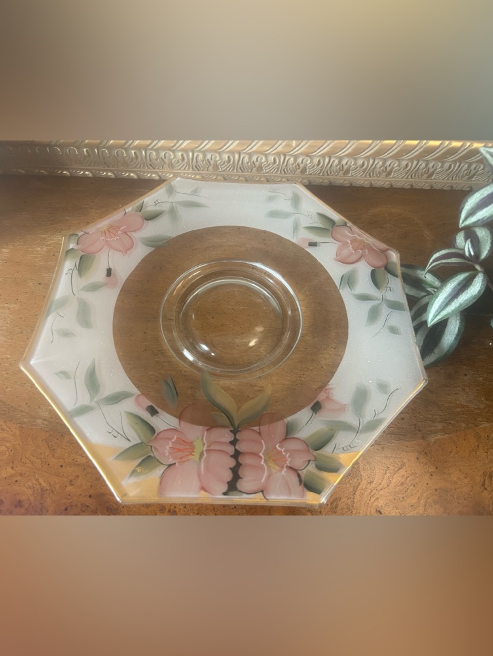 Vintage Hand-Painted Azalea Glass Serving Platter